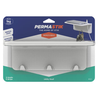 Removable Adhesive Shelf With Hooks | 1kg Hold - Perma Products Shop - Permastik