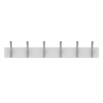 Hat & Coat Rack | White Board - 6 Brushed Nickel Hooks - Perma Products Shop - Mode