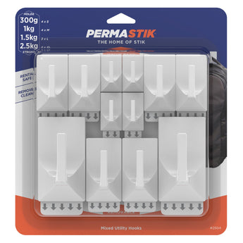 Utility Hooks - 12 Mixed Pack | White - Perma Products Shop - Permastik