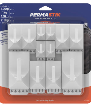 Utility Hooks - 12 Mixed Pack | White - Perma Products Shop - Permastik
