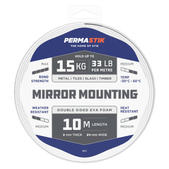 Mirror Mounting Tape | 10m x 24mm | 15kg/m Hold - Perma Products Shop - Permastik