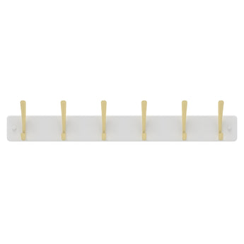 Hat & Coat Rack | White Board - 6 Brushed Brass Hooks - Perma Products Shop - Mode
