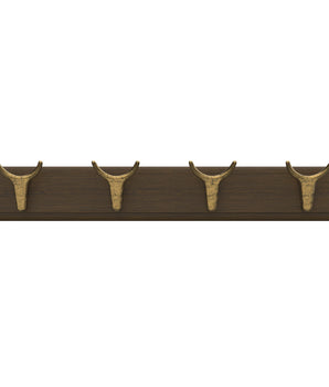 Hook Rack | Dark Oak Board - 4 Brass Bull Hooks - Perma Products Shop - Mode