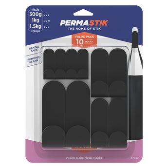Metal Hooks - 10 Mixed Pack | Black - Perma Products Shop - Permastik
