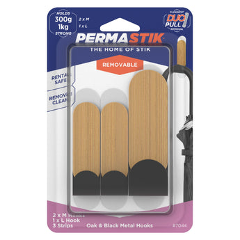 Metal Hooks - 3 Mixed Pack | Oak & Black - Perma Products Shop - Permastik