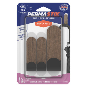 Metal Hooks - 3 Mixed Pack | Walnut & Black - Perma Products Shop - Permastik